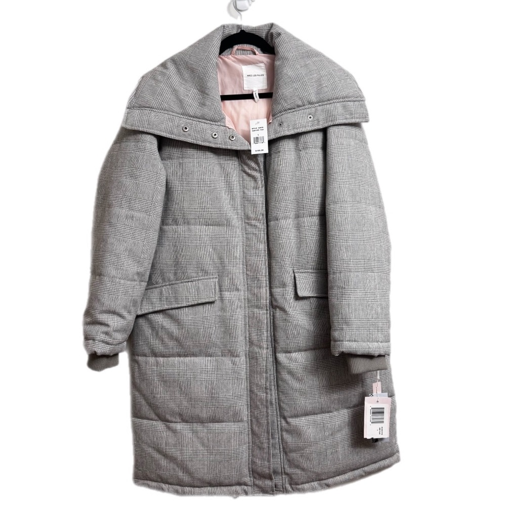 Avec Les Filles Grey Plaid Thermalpuf Long Puffer Jacket NWT size Large